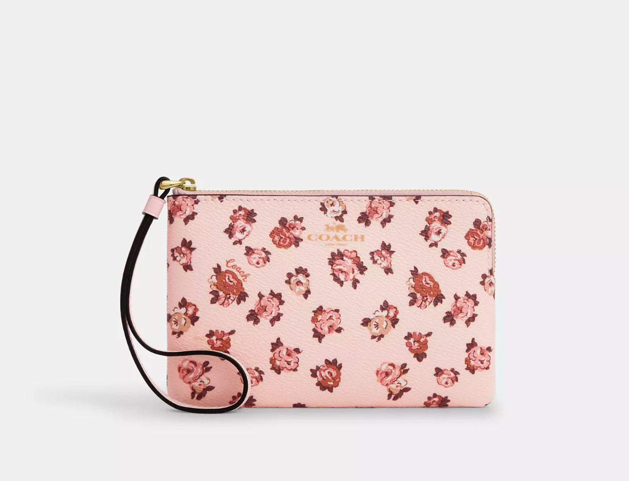 Coach Corner Zip Wristlet With Rosette Print