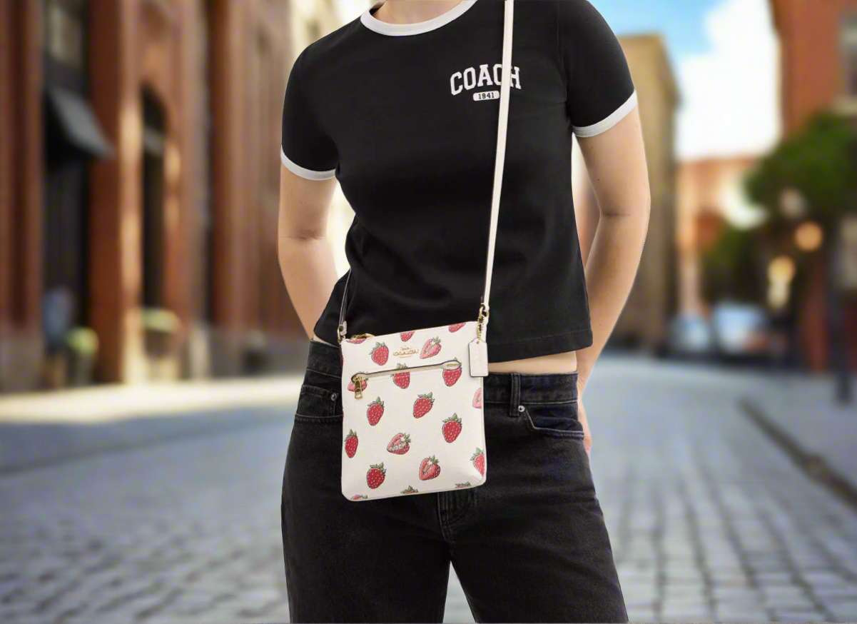Coach Mini Rowan File Bag With Strawberry Print