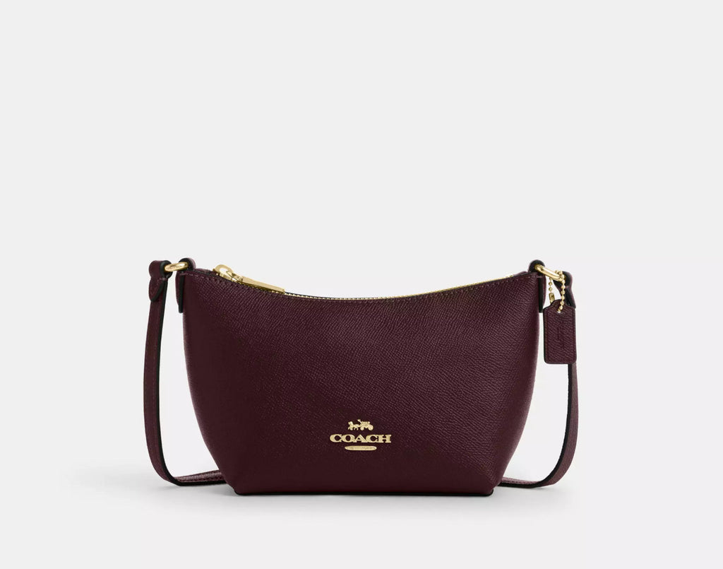 Coach Small Zip Top Leather Crossbody Bag In Gold/Merlot