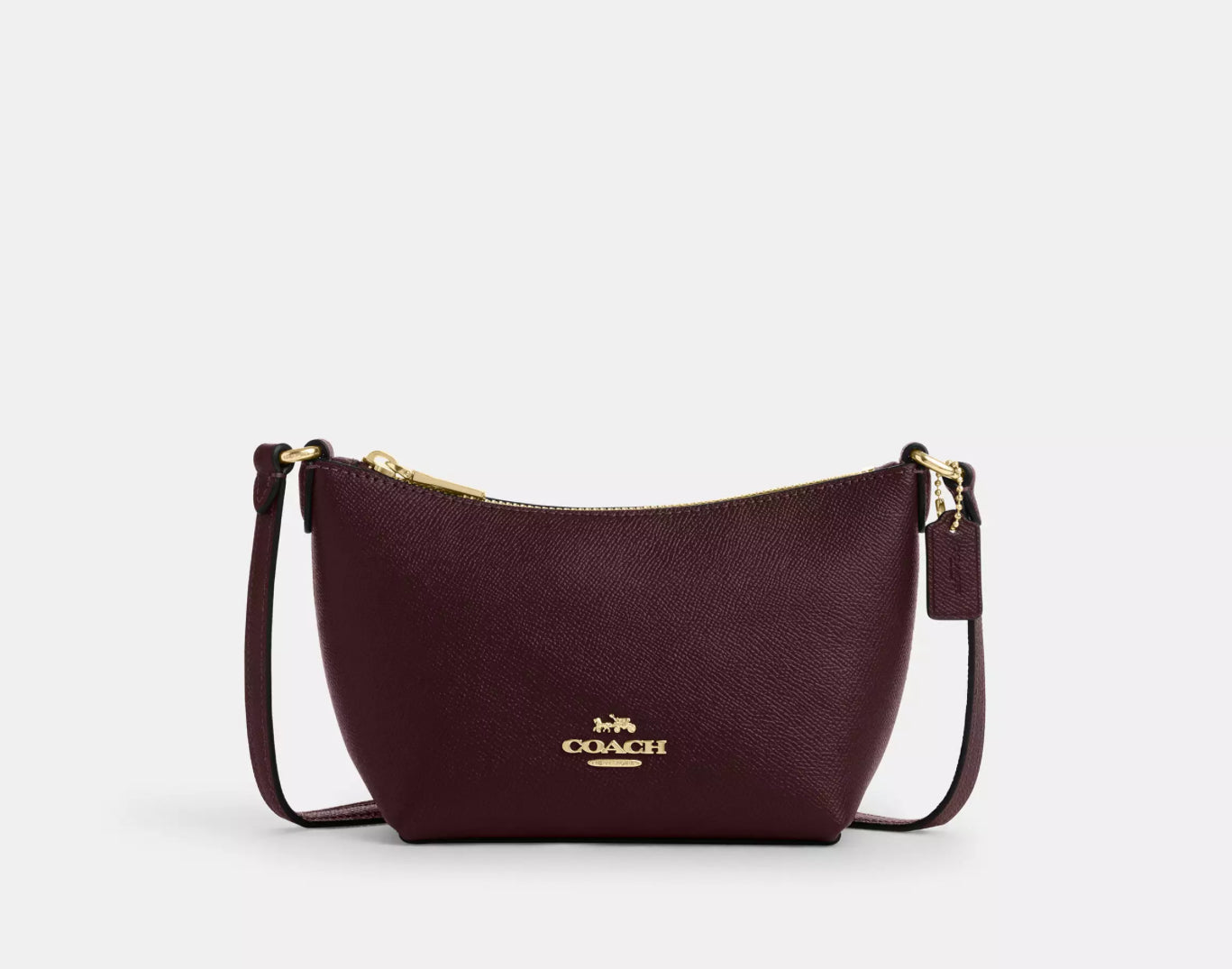 Coach Small Zip Top Leather Crossbody Bag In Gold/Merlot