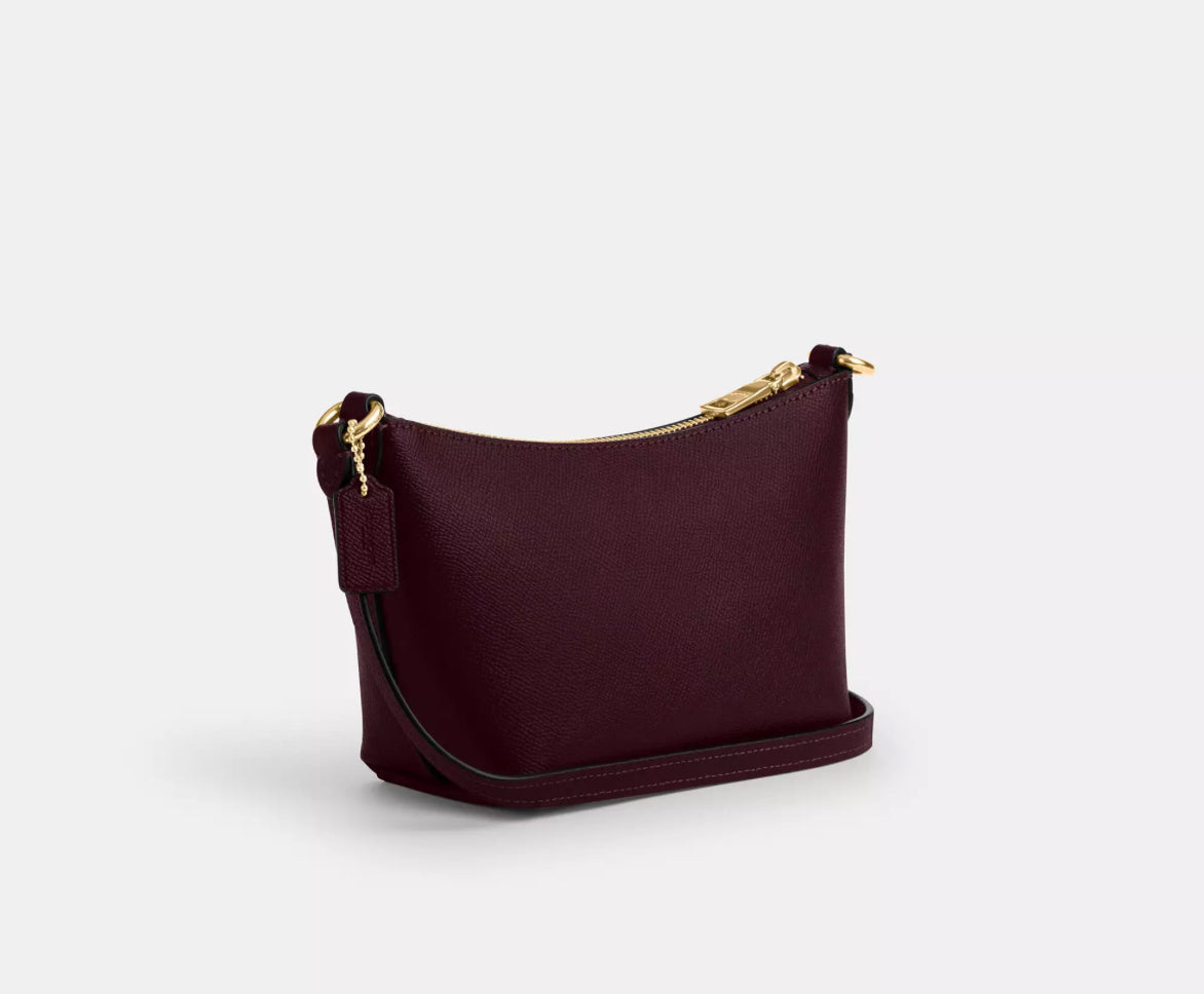 Coach Small Zip Top Leather Crossbody Bag In Gold/Merlot
