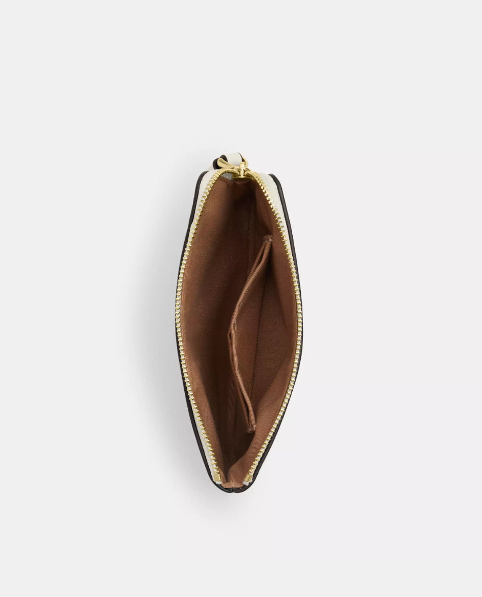 Coach Patent Leather Corner Zip Wristlet In Gold/Pearl