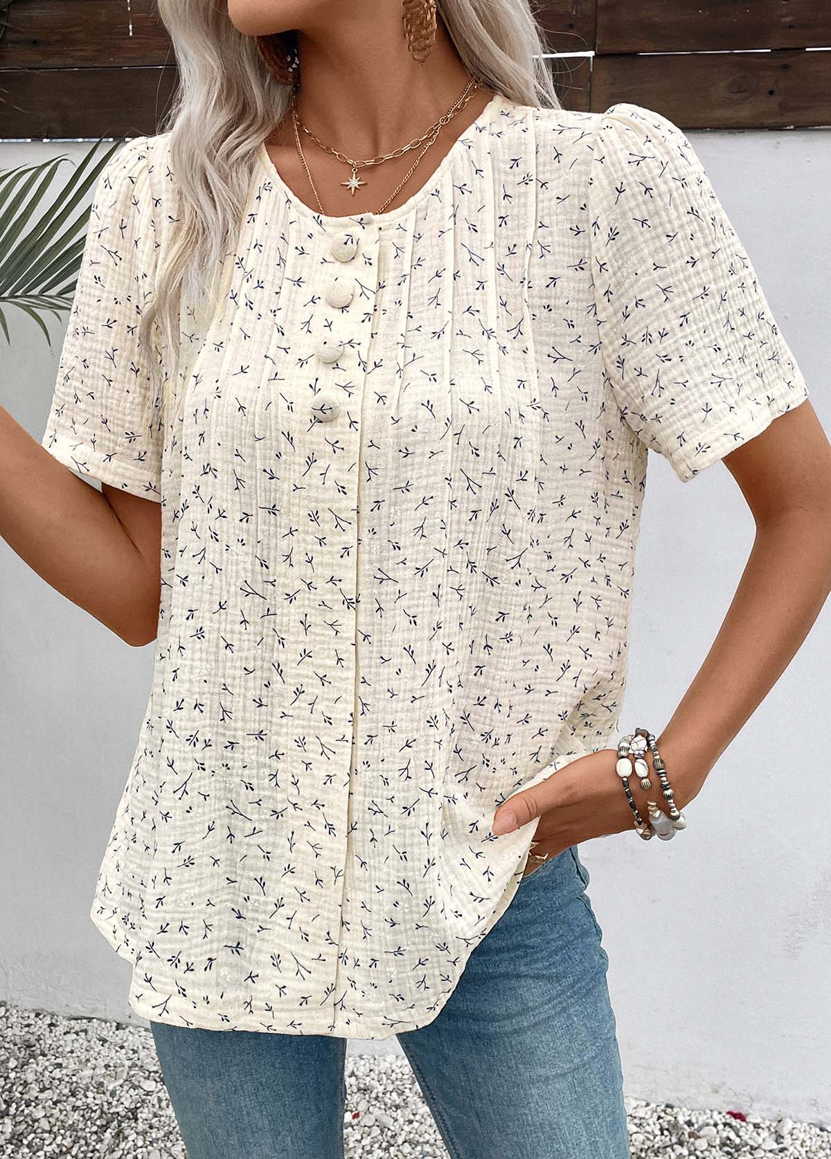 White Short Sleeve Round Neck T Shirt