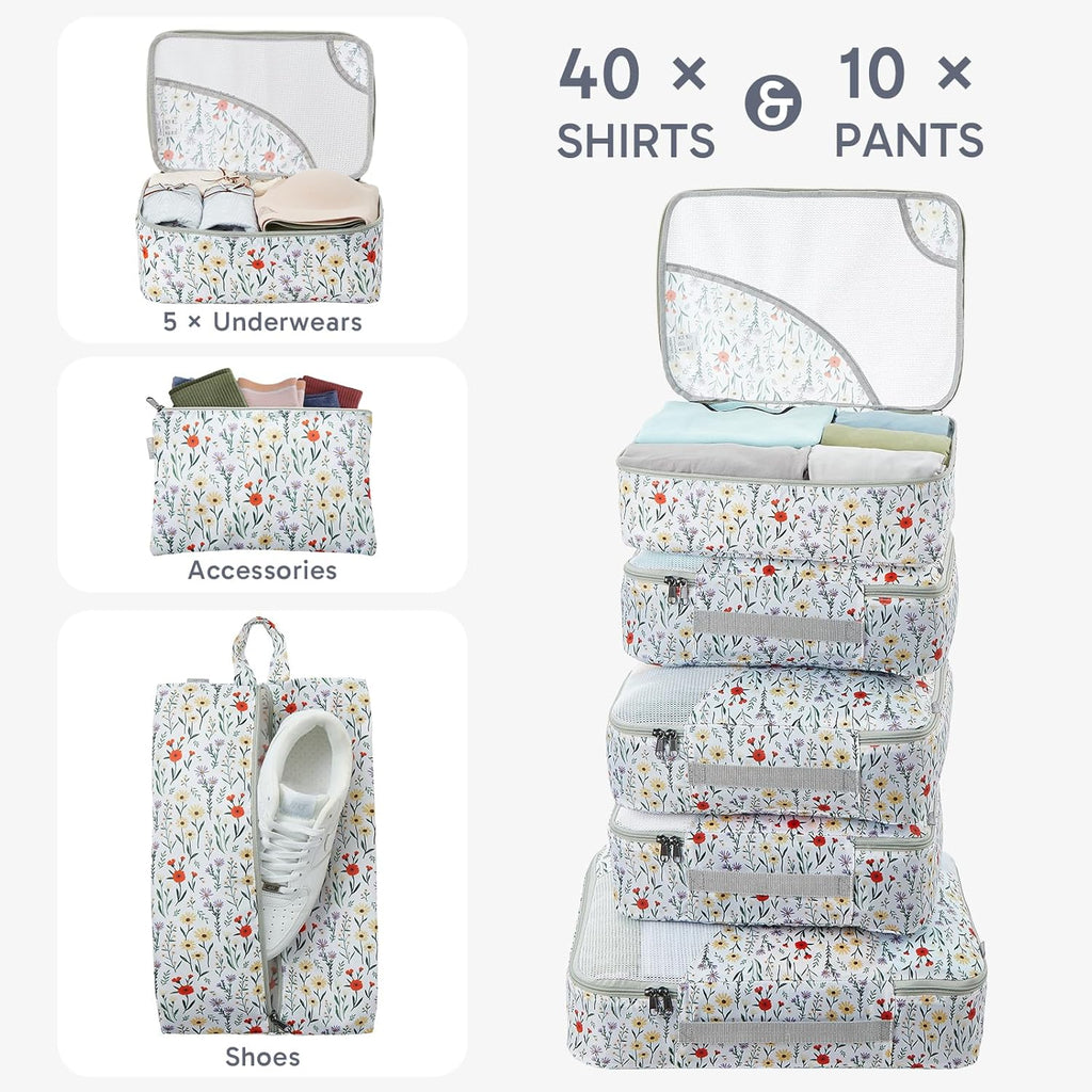 10 Set/8 Set Packing Cubes for Travel, Gifts for Women Mom,Anti-Tearing Suitcase Organizer for Luggage with Shoe & Hanging Toiletry Bag,OlarHike Vacation Essentials & Accessories for Cruise Ship,Cream