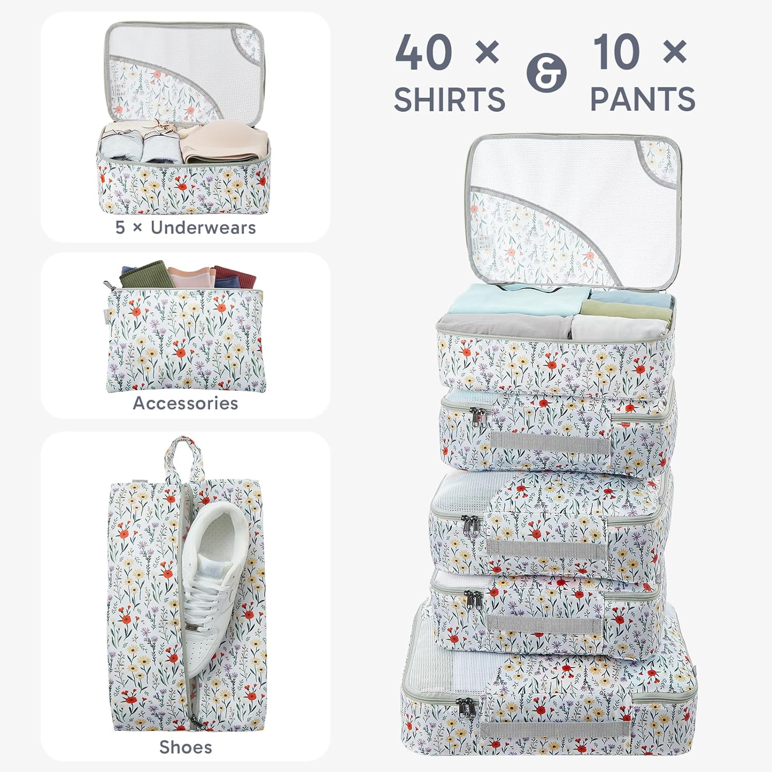 10 Set/8 Set Packing Cubes for Travel, Gifts for Women Mom,Anti-Tearing Suitcase Organizer for Luggage with Shoe & Hanging Toiletry Bag,OlarHike Vacation Essentials & Accessories for Cruise Ship,Cream