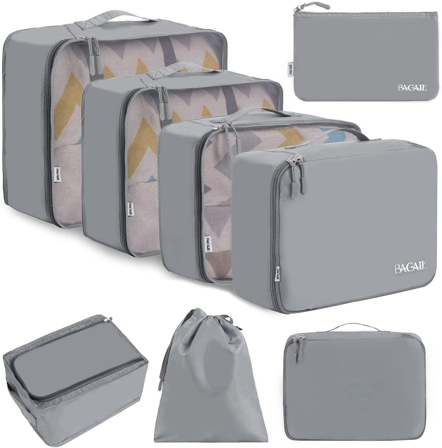 BAGAIL 8 Set Packing Cubes Luggage Organizer Bags for Travel Accessories-Cream