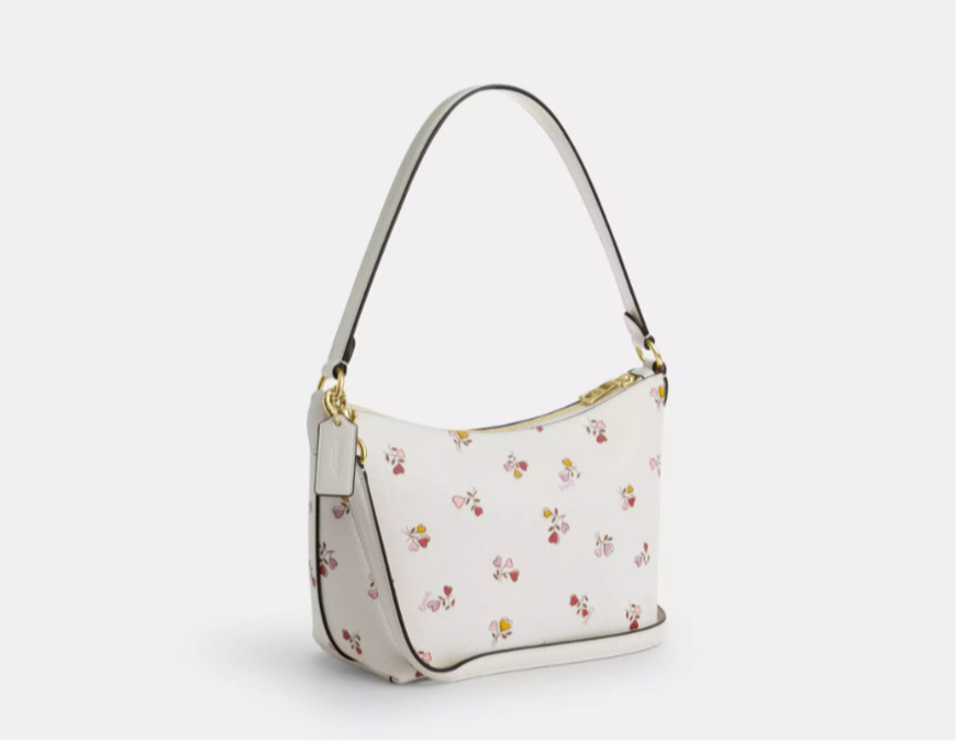 Coach Zip Top Shoulder Bag with Floral print Flowers In Gold/Chalk Multi