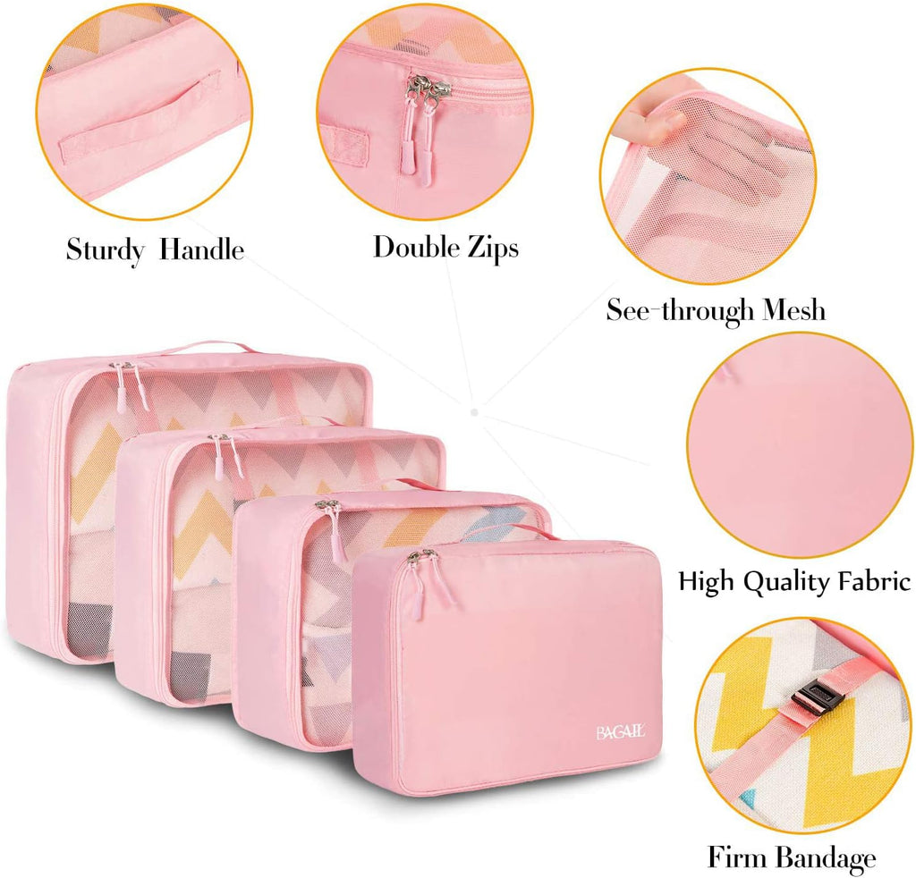 BAGAIL 8 Set Packing Cubes Luggage Organizer Bags for Travel Accessories-Cream