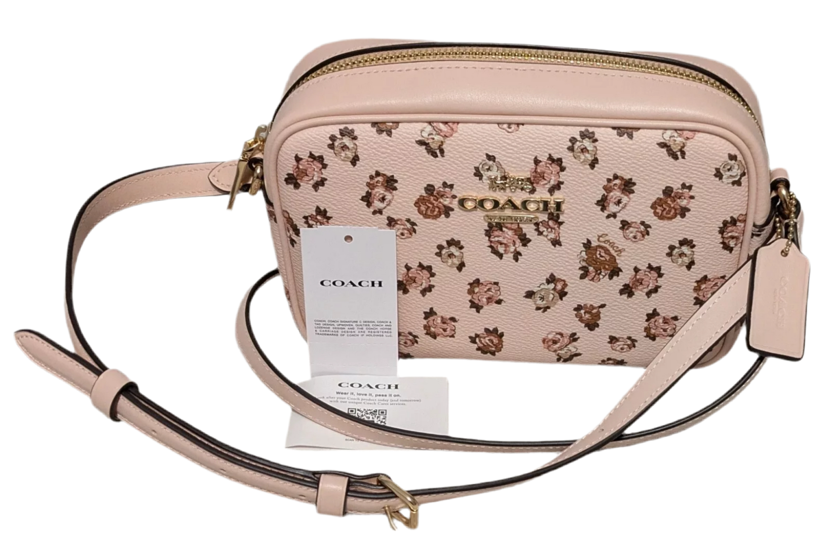Coach Mini Jamie Camera Bag With Rose Print In Gold/Blush Multi