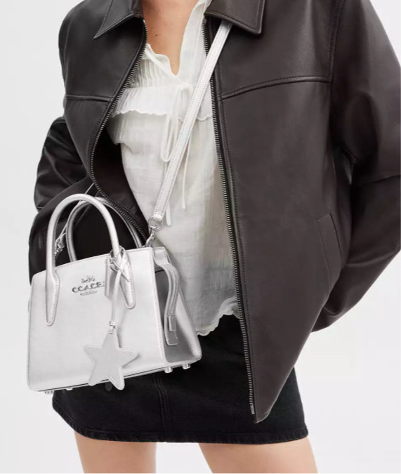 Coach Medium Andrea Carryall Leather Handbag Crossbody In Silver
