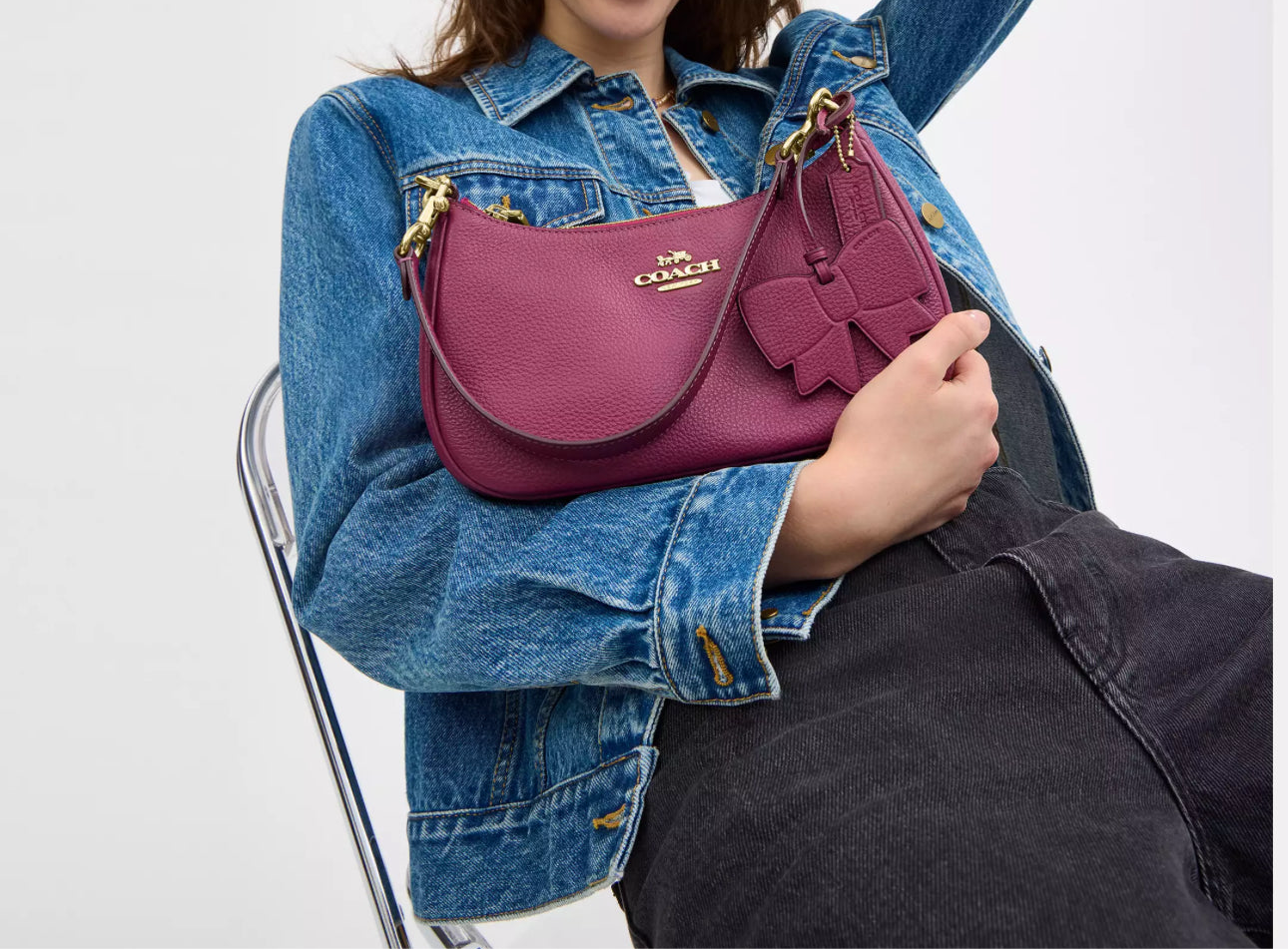 Coach Teri Shoulder/ Crossbody Bag With Bow Charm In Pink