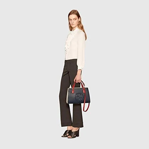 Soho Leather Satchel tote Structured Black Shoulder Bag New