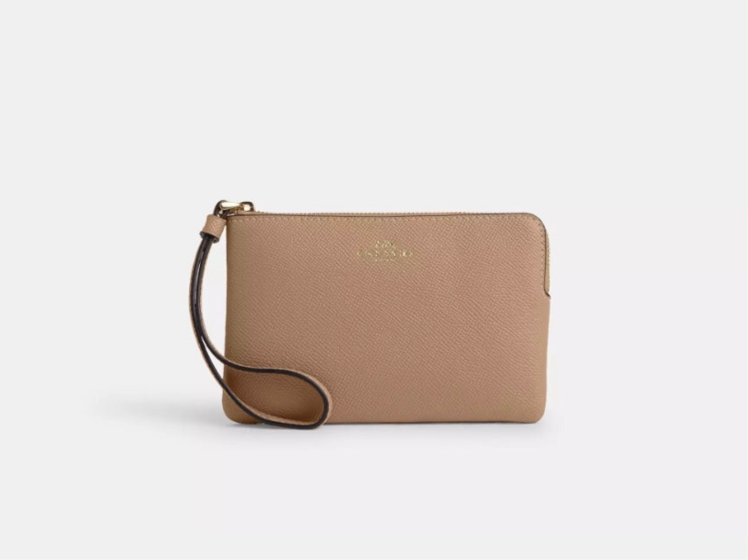 Coach Cross Grain Leather Corner Zip Wristlet Wallet