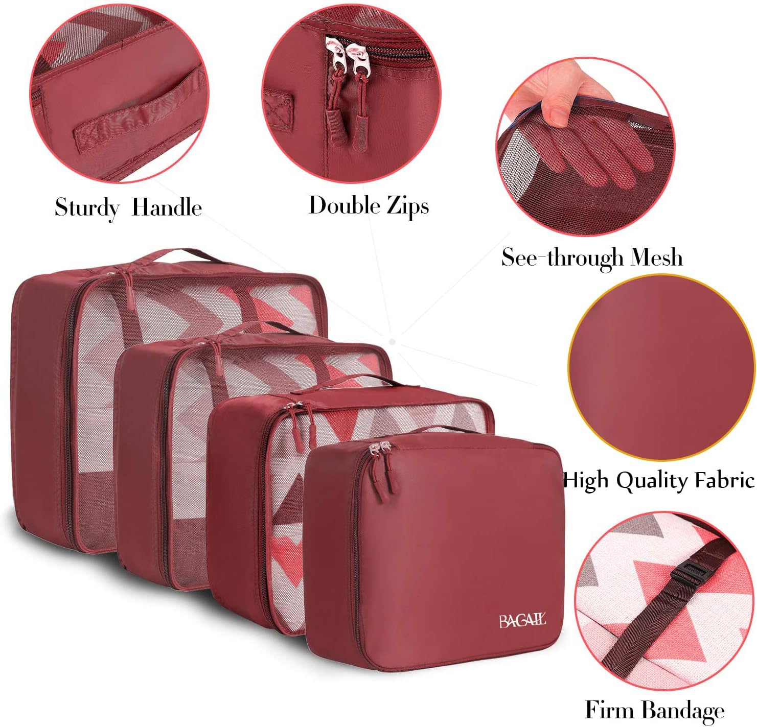 BAGAIL 8 Set Packing Cubes Luggage Organizer Bags for Travel Accessories-Cream