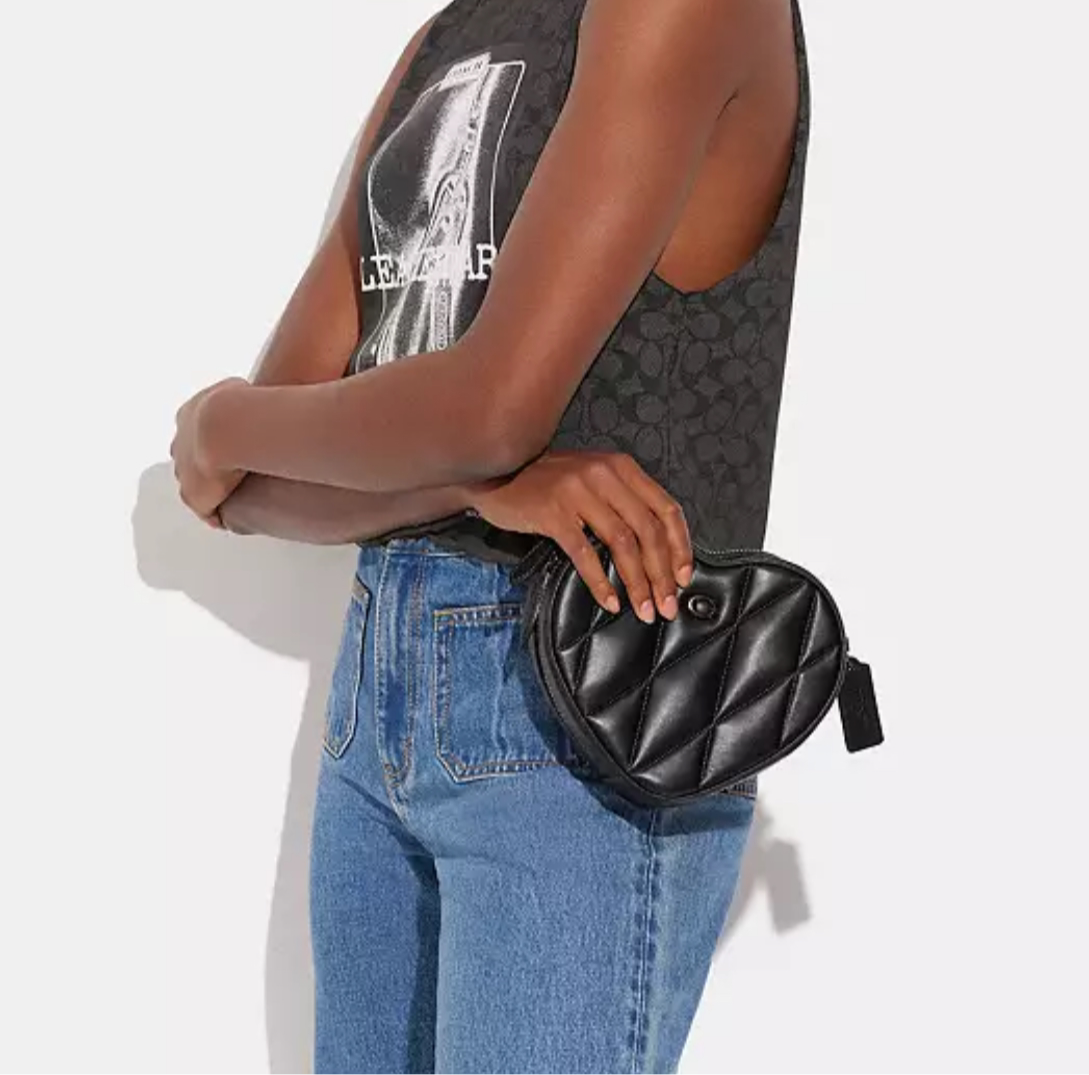 Coach Heart Crossbody Leather Bag With Quilting In Black