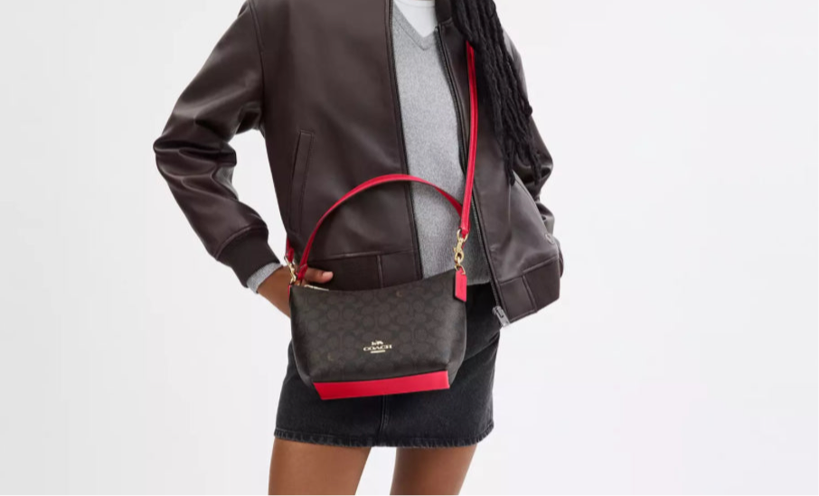 Coach Zip Top Shoulder Bag In Signature Canvas & Leather