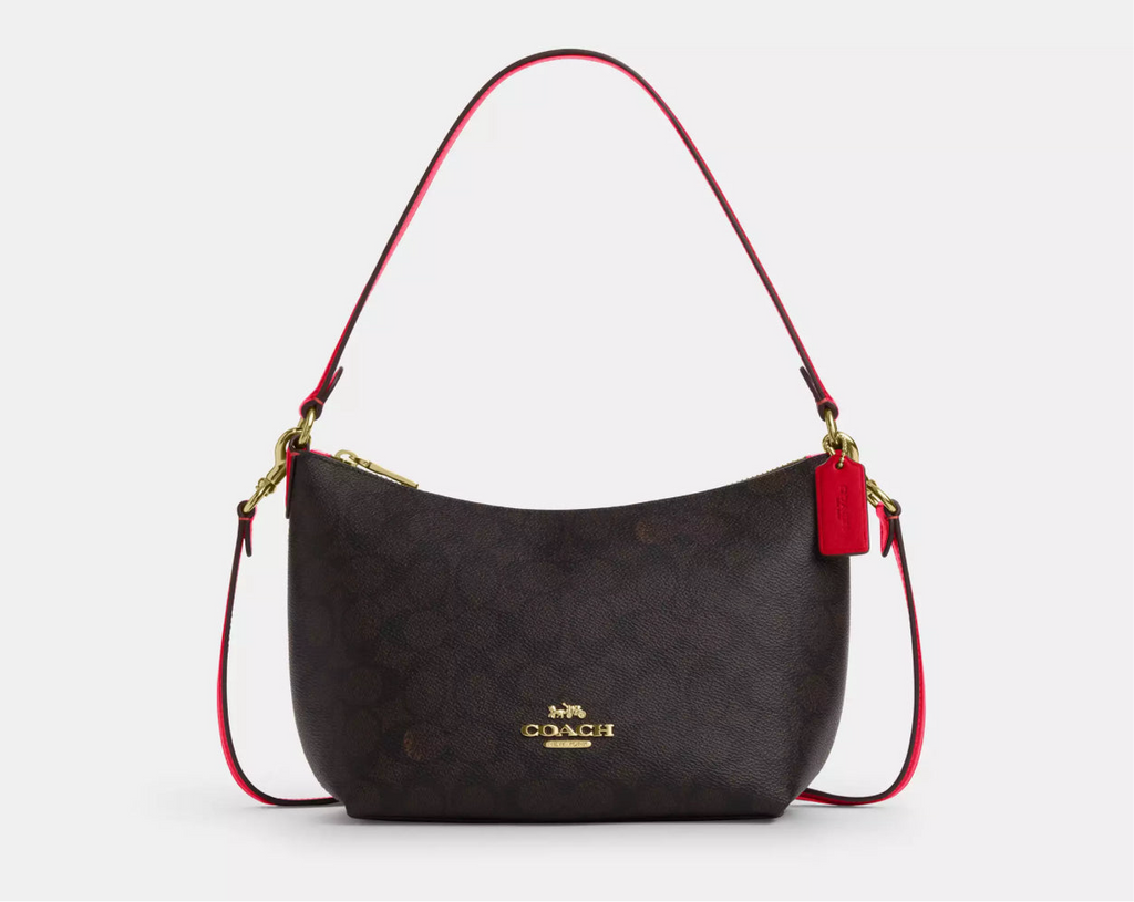 Coach Zip Top Shoulder Bag In Signature Canvas & Leather