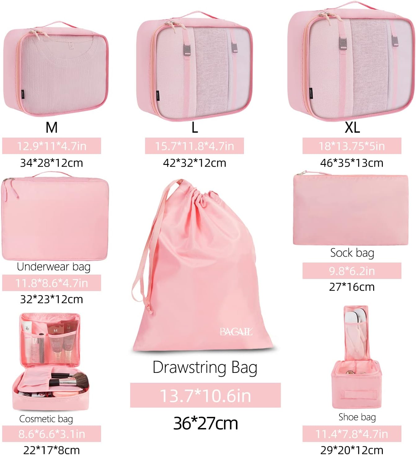 BAGAIL 8 Set Packing Cubes Luggage Organizer Bags for Travel Accessories-Cream