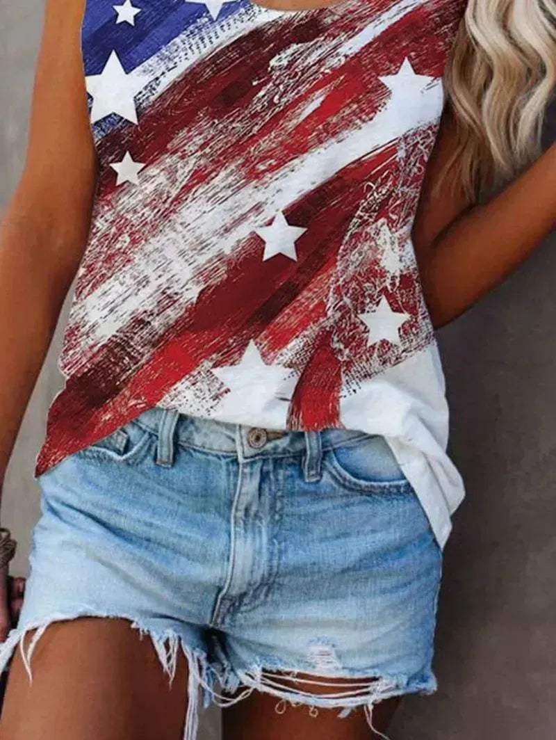 Women Sleeveless Scoop Neck Star Printed Top