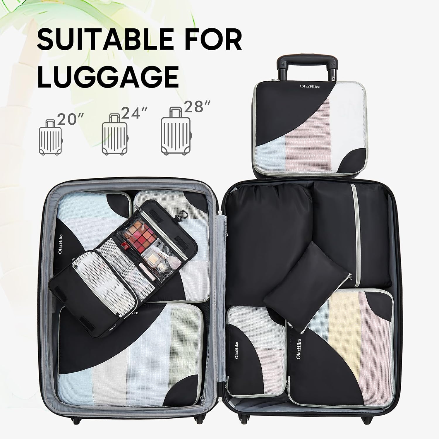 10 Set/8 Set Packing Cubes for Travel, Gifts for Women Mom,Anti-Tearing Suitcase Organizer for Luggage with Shoe & Hanging Toiletry Bag,OlarHike Vacation Essentials & Accessories for Cruise Ship,Cream