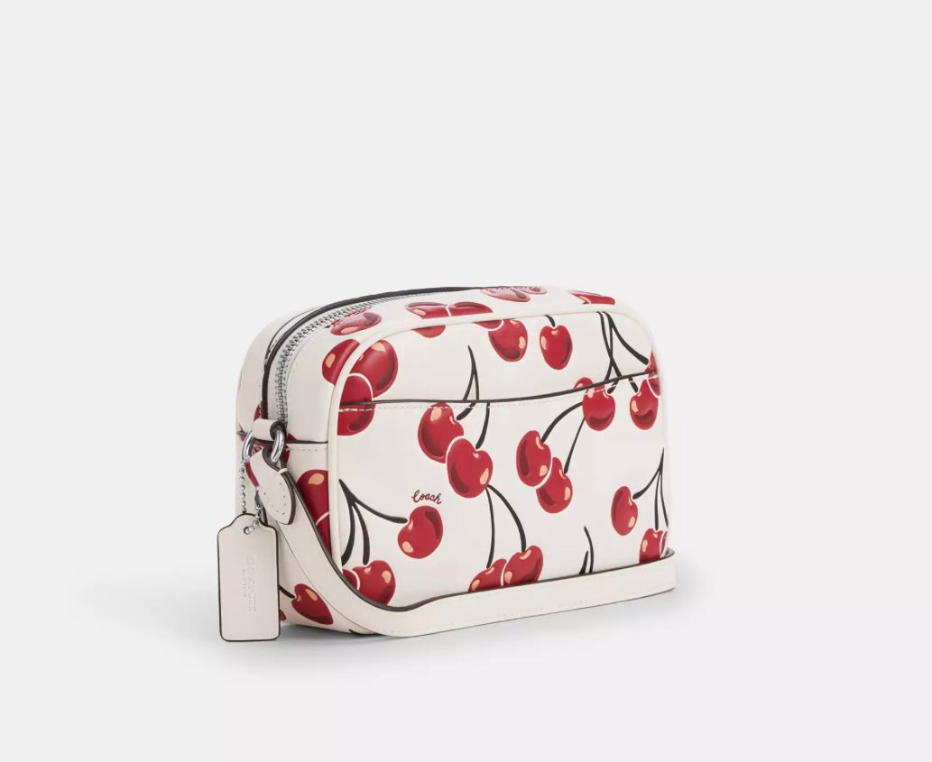 Coach Mini Jamie Camera Bag With Cherry Print In Chalk/Red