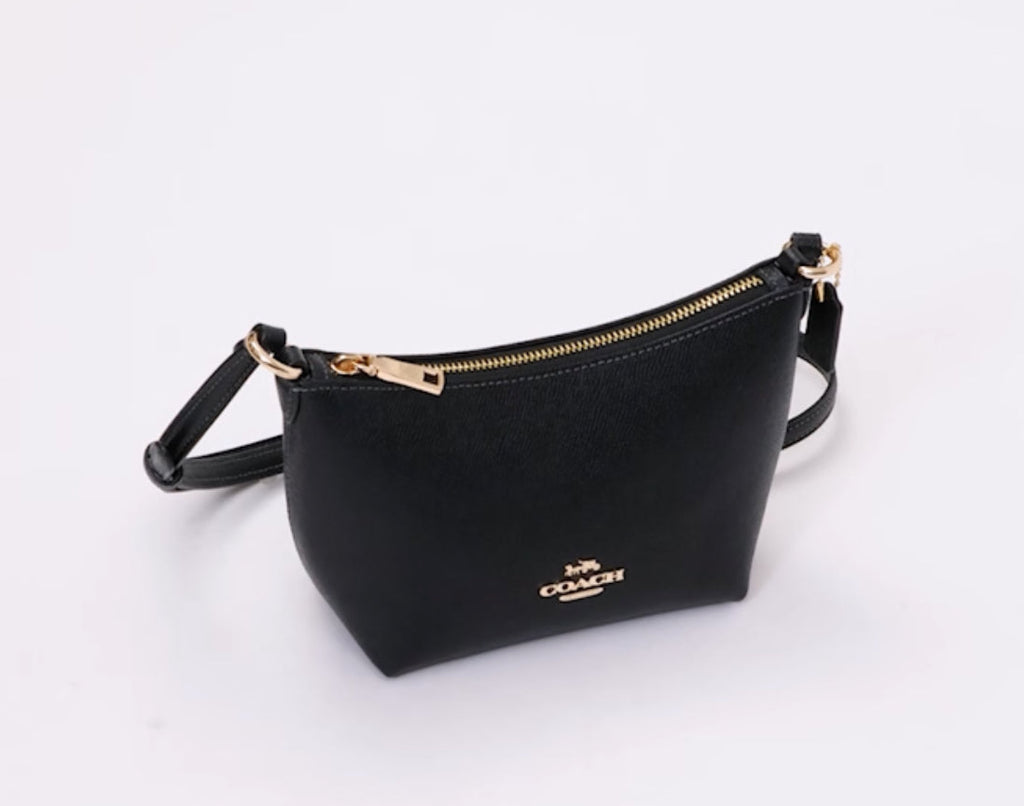 Coach Zip Top Crossbody Leather Bag In Gold/Black