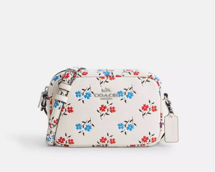 Coach Mini Jamie Camera Crossbody Leather Bag Floral Print In Chalk Multi