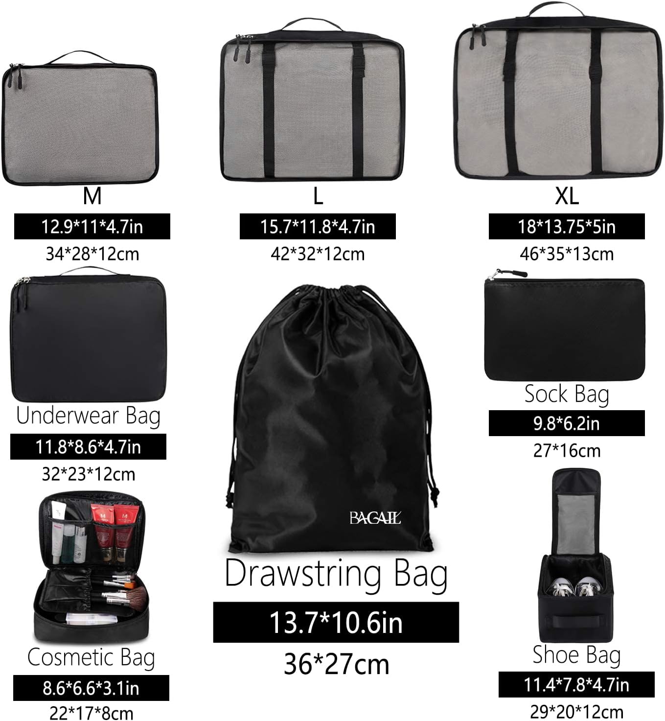 BAGAIL 8 Set Packing Cubes Luggage Organizer Bags for Travel Accessories-Cream