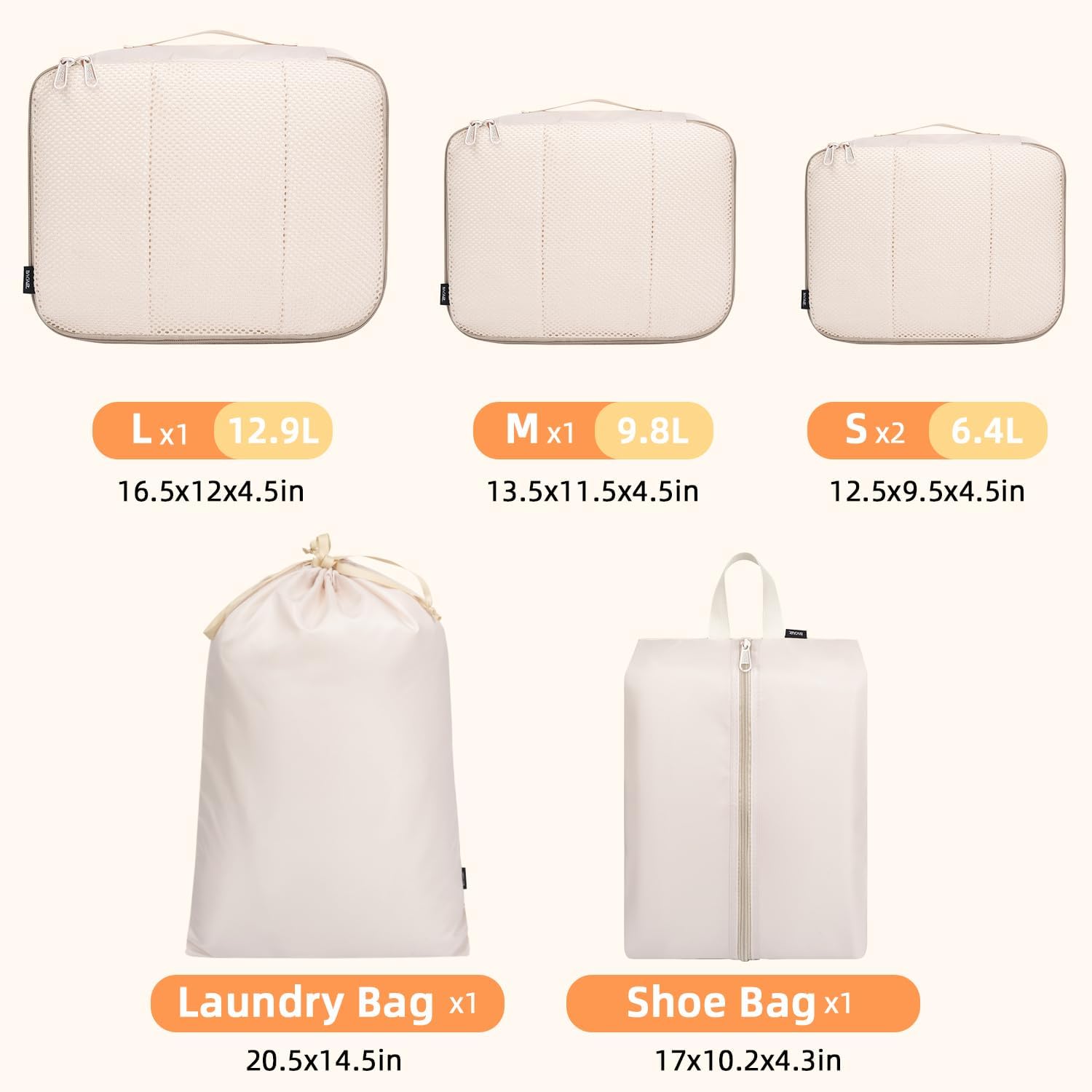 BAGAIL 8 Set Packing Cubes Luggage Organizer Bags for Travel Accessories-Cream