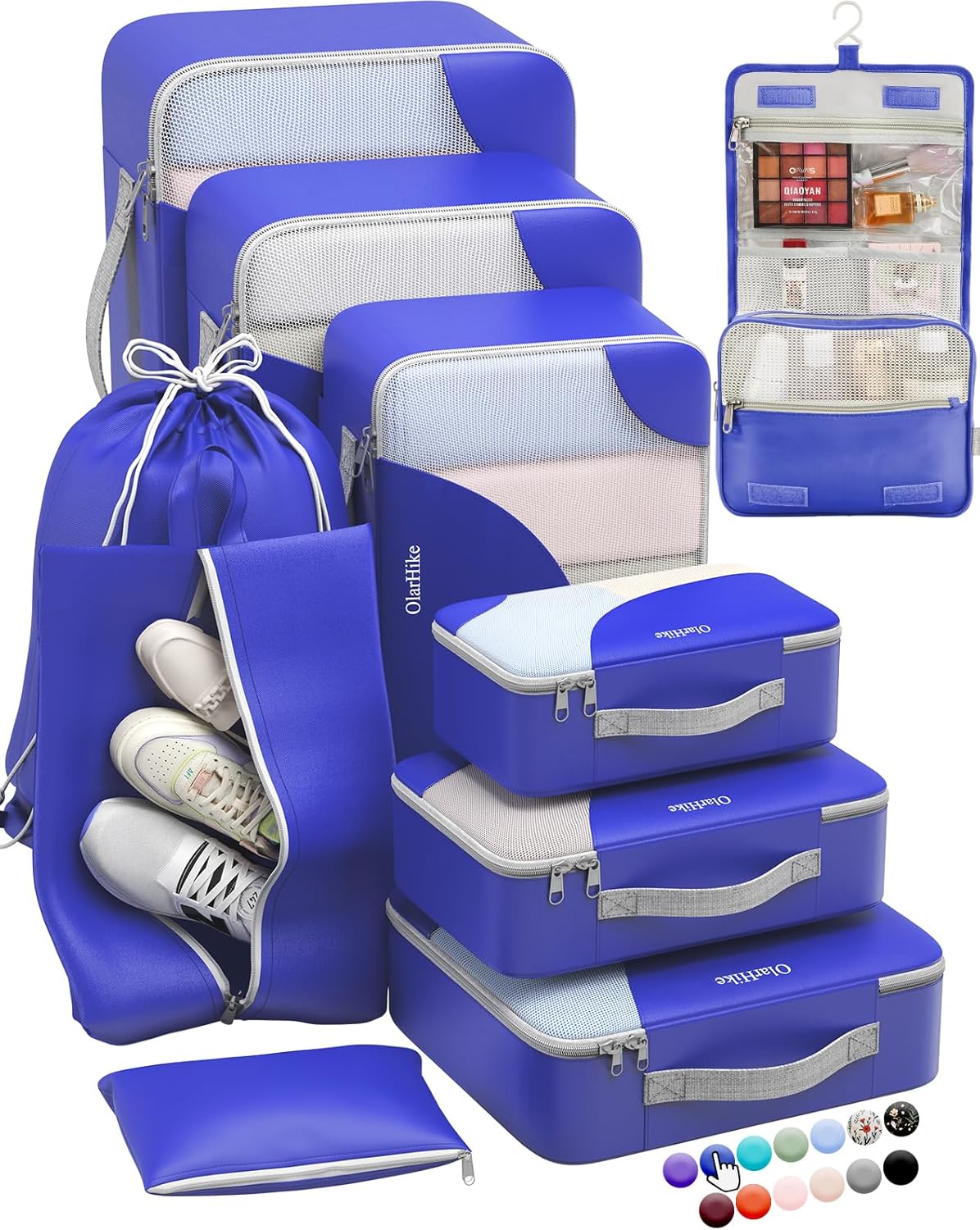 10 Set/8 Set Packing Cubes for Travel, Gifts for Women Mom,Anti-Tearing Suitcase Organizer for Luggage with Shoe & Hanging Toiletry Bag,OlarHike Vacation Essentials & Accessories for Cruise Ship,Cream