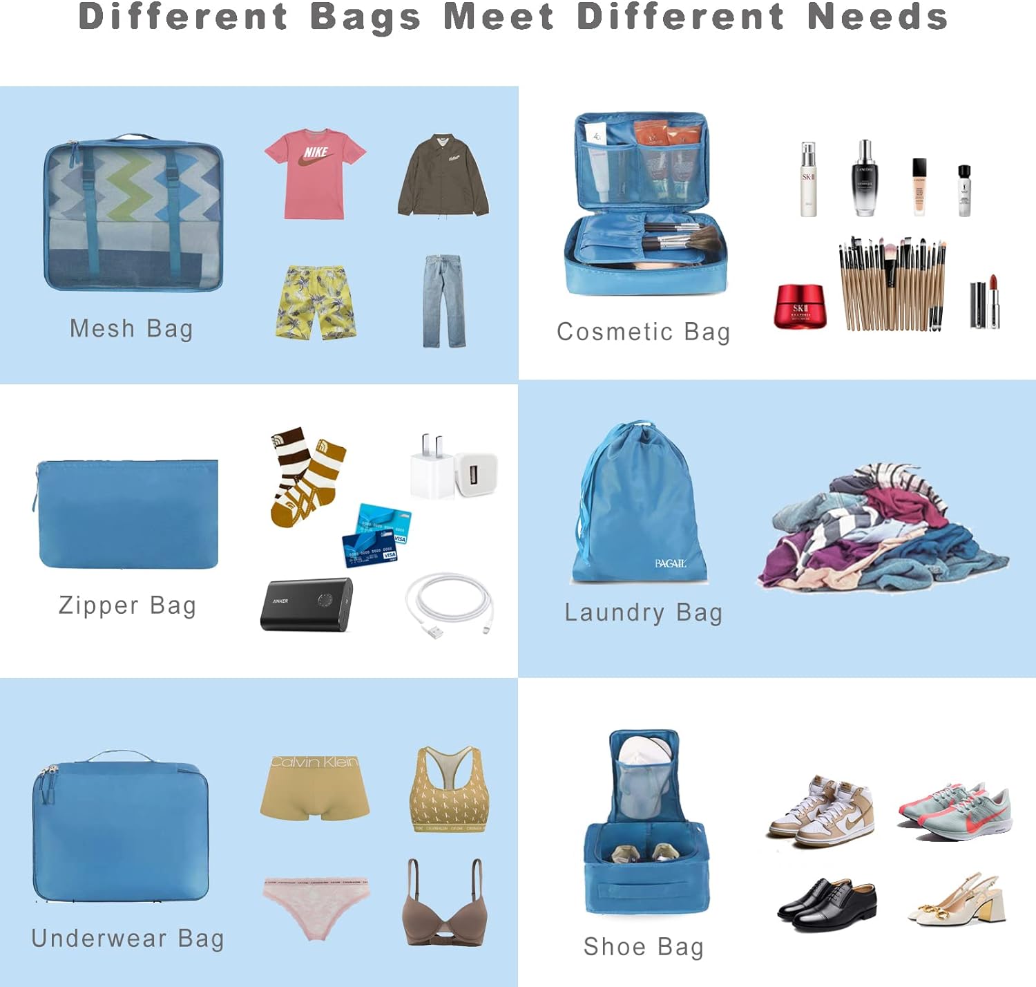 BAGAIL 8 Set Packing Cubes Luggage Organizer Bags for Travel Accessories-Cream