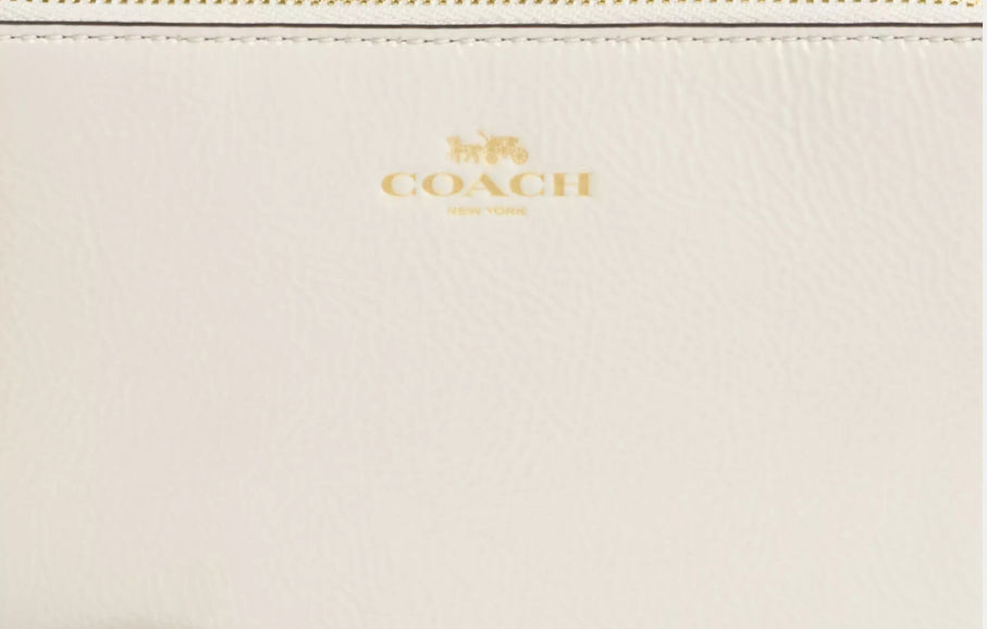 Coach Patent Leather Corner Zip Wristlet In Gold/Pearl