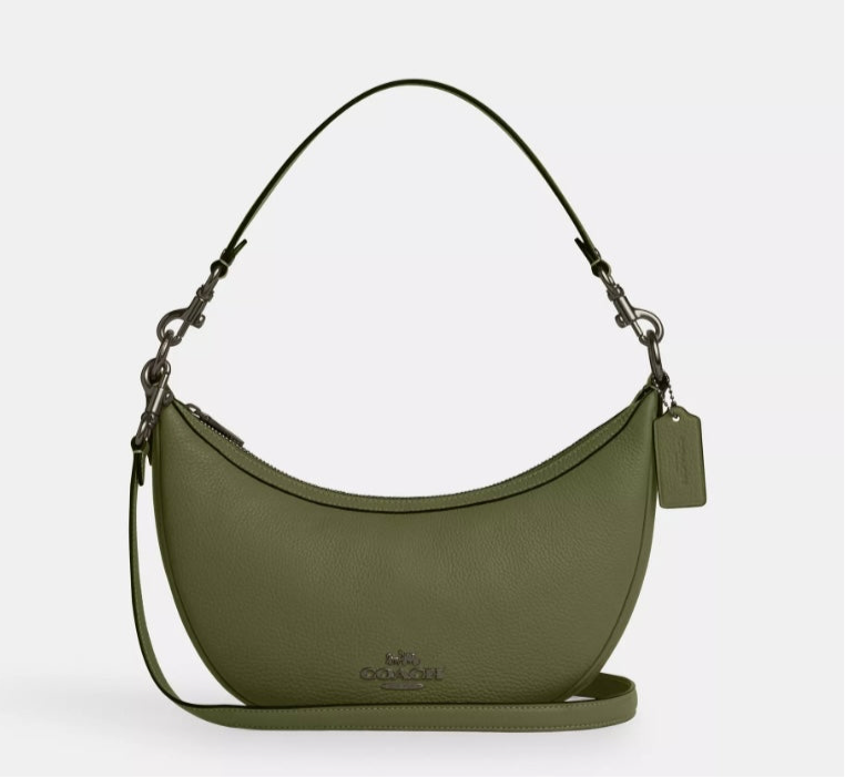 Coach Aria Shoulder Leather Handbag In Military Green
