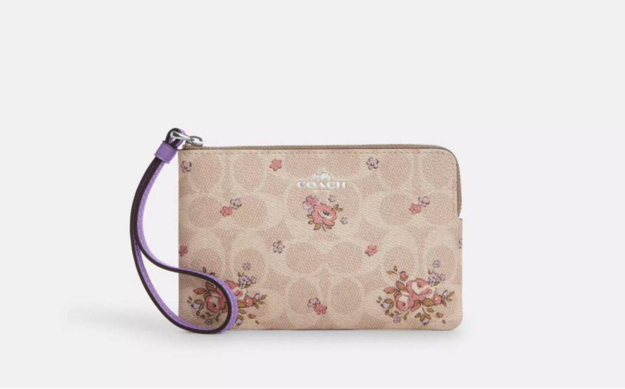 Coach Corner Zip Wristlet In Signature Canvas with Floral Print