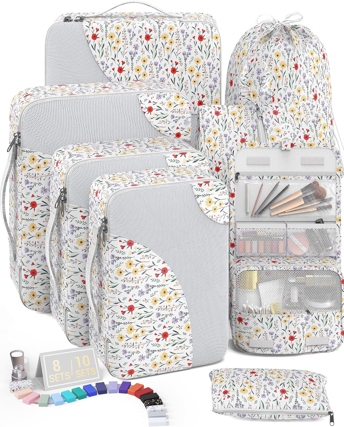 10 Set/8 Set Packing Cubes for Travel, Gifts for Women Mom,Anti-Tearing Suitcase Organizer for Luggage with Shoe & Hanging Toiletry Bag,OlarHike Vacation Essentials & Accessories for Cruise Ship,Cream