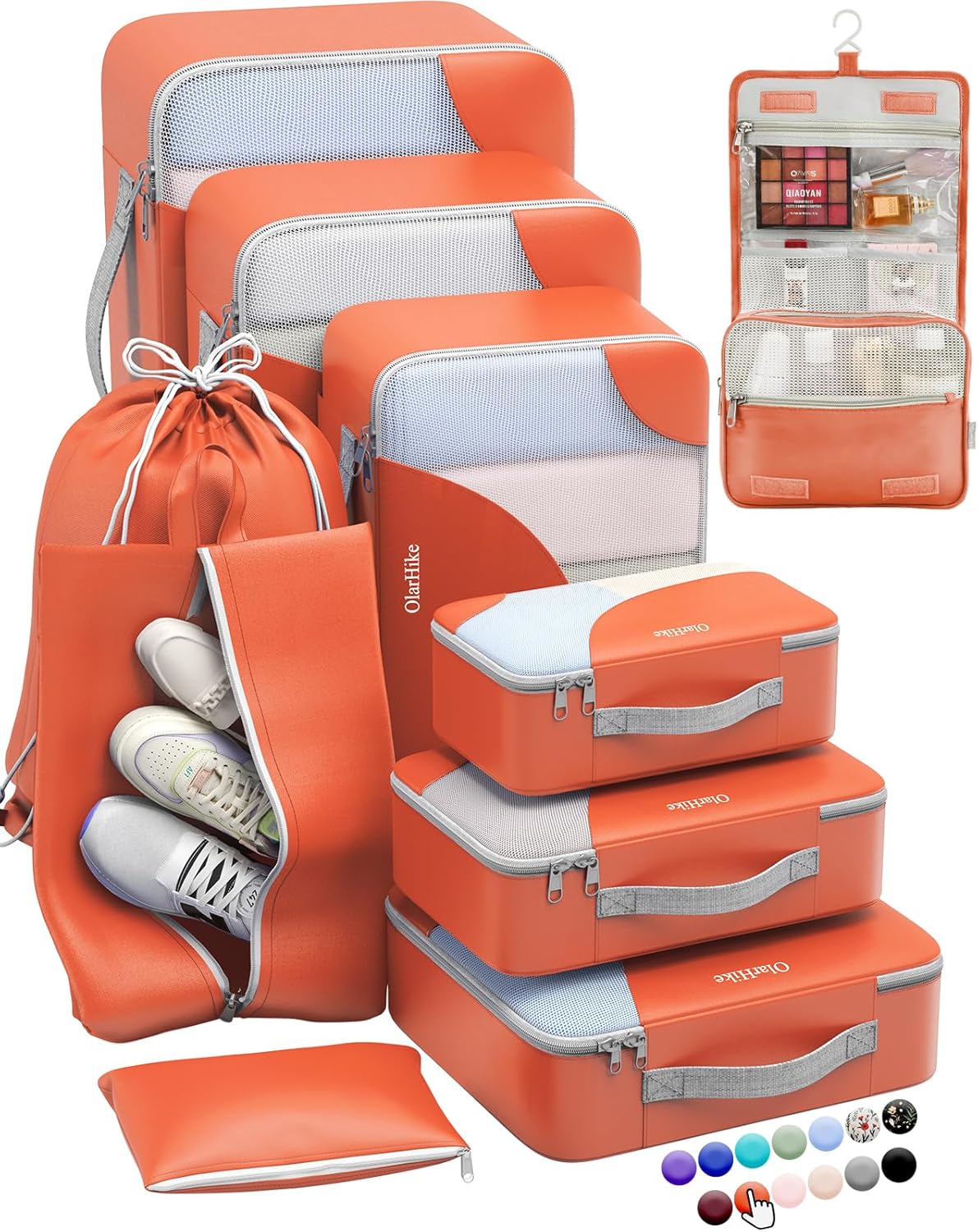 10 Set/8 Set Packing Cubes for Travel, Gifts for Women Mom,Anti-Tearing Suitcase Organizer for Luggage with Shoe & Hanging Toiletry Bag,OlarHike Vacation Essentials & Accessories for Cruise Ship,Cream