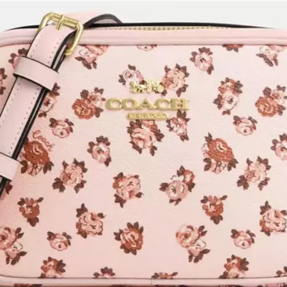 Coach Mini Jamie Camera Bag With Rose Print In Gold/Blush Multi