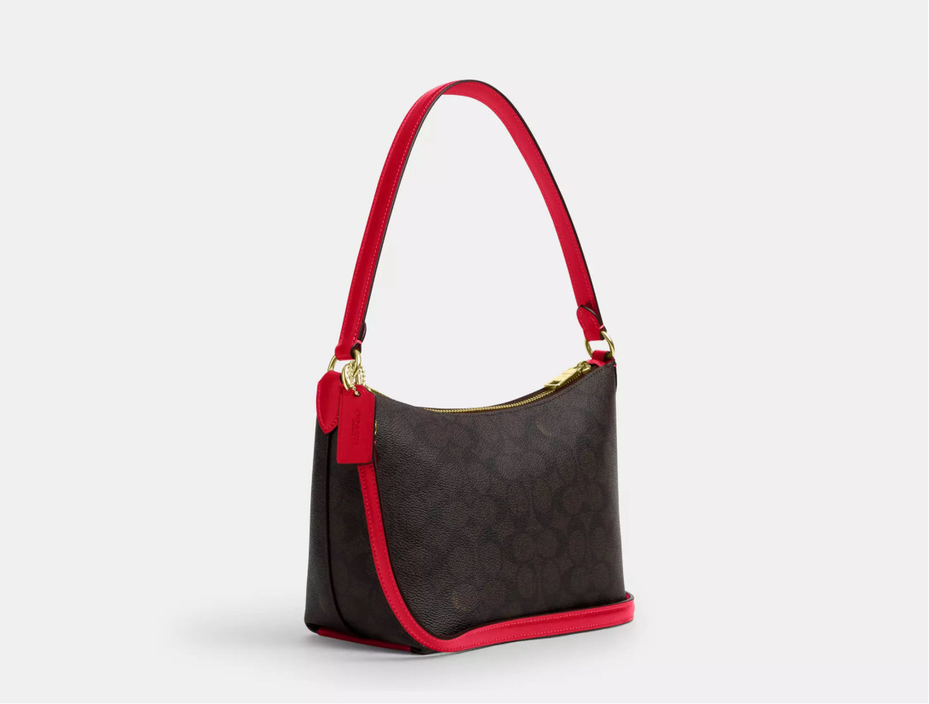 Coach Zip Top Shoulder Bag In Signature Canvas & Leather
