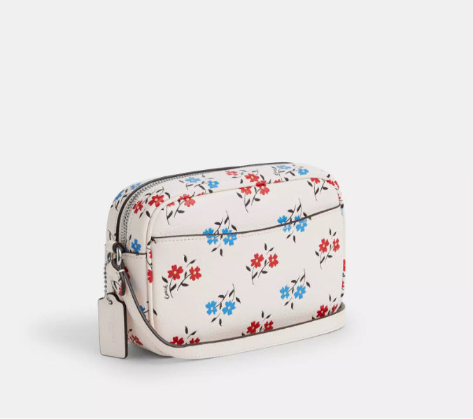 Coach Mini Jamie Camera Crossbody Leather Bag Floral Print In Chalk Multi