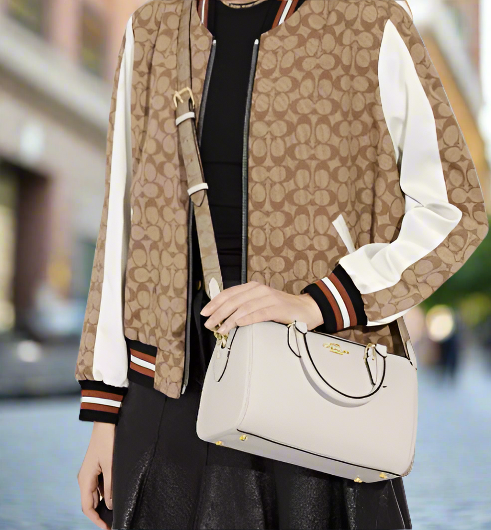 Coach Rowan Satchel Leather Bag With Signature Canvas Strap