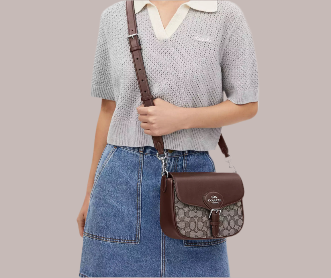 Coach Amelia Saddle Bag CU998 In Signature Jacquard & Leather