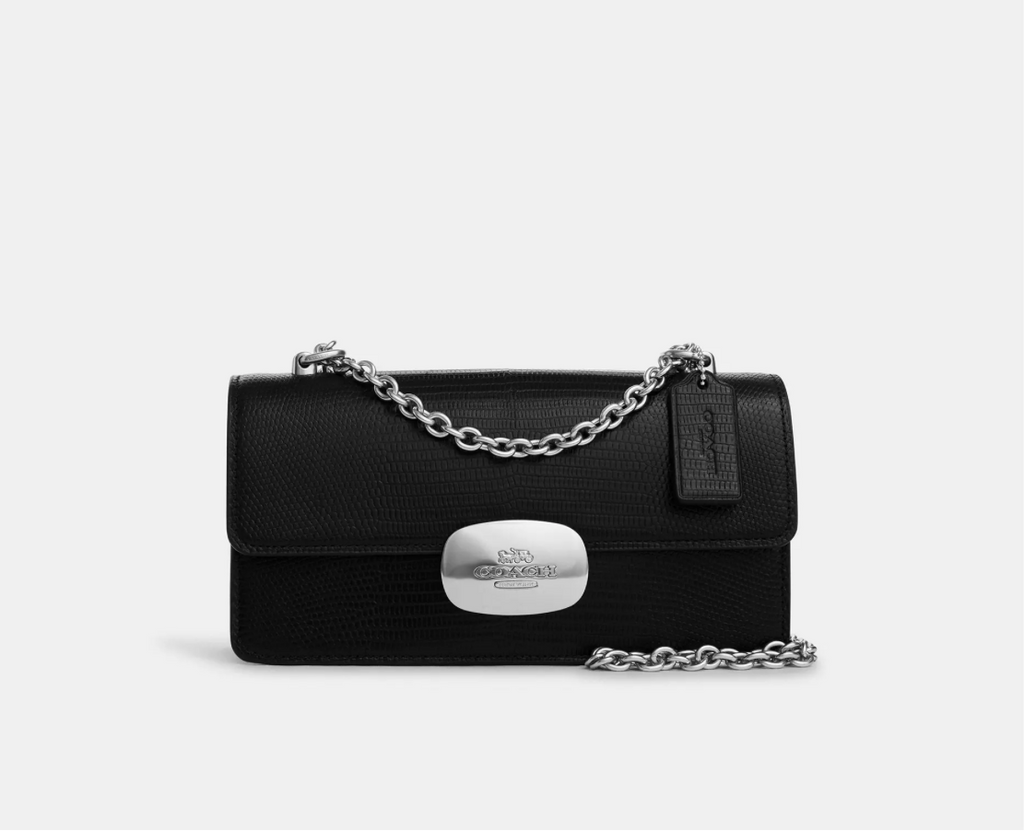 Coach Eliza Flap Crossbody Leather Bag In Silver/Black
