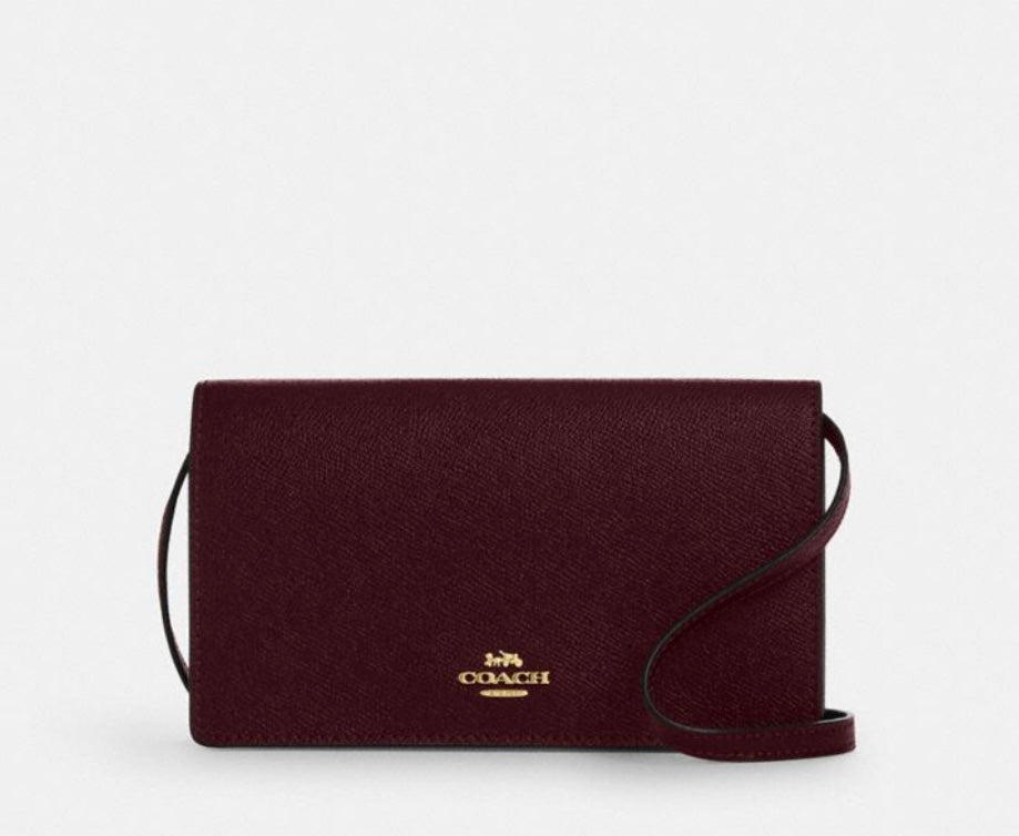 Coach Anna Foldover Clutch Crossbody Leather Handbag In Merlot