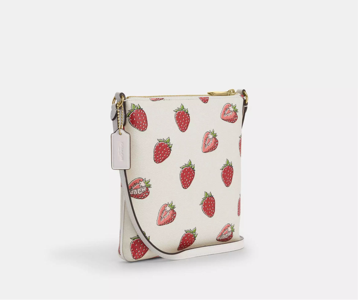 Coach Mini Rowan File Bag With Strawberry Print