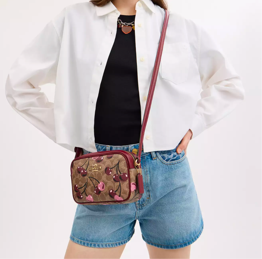 Coach Mini Jamie Camera Bag In Signature Canvas With Cherry Print
