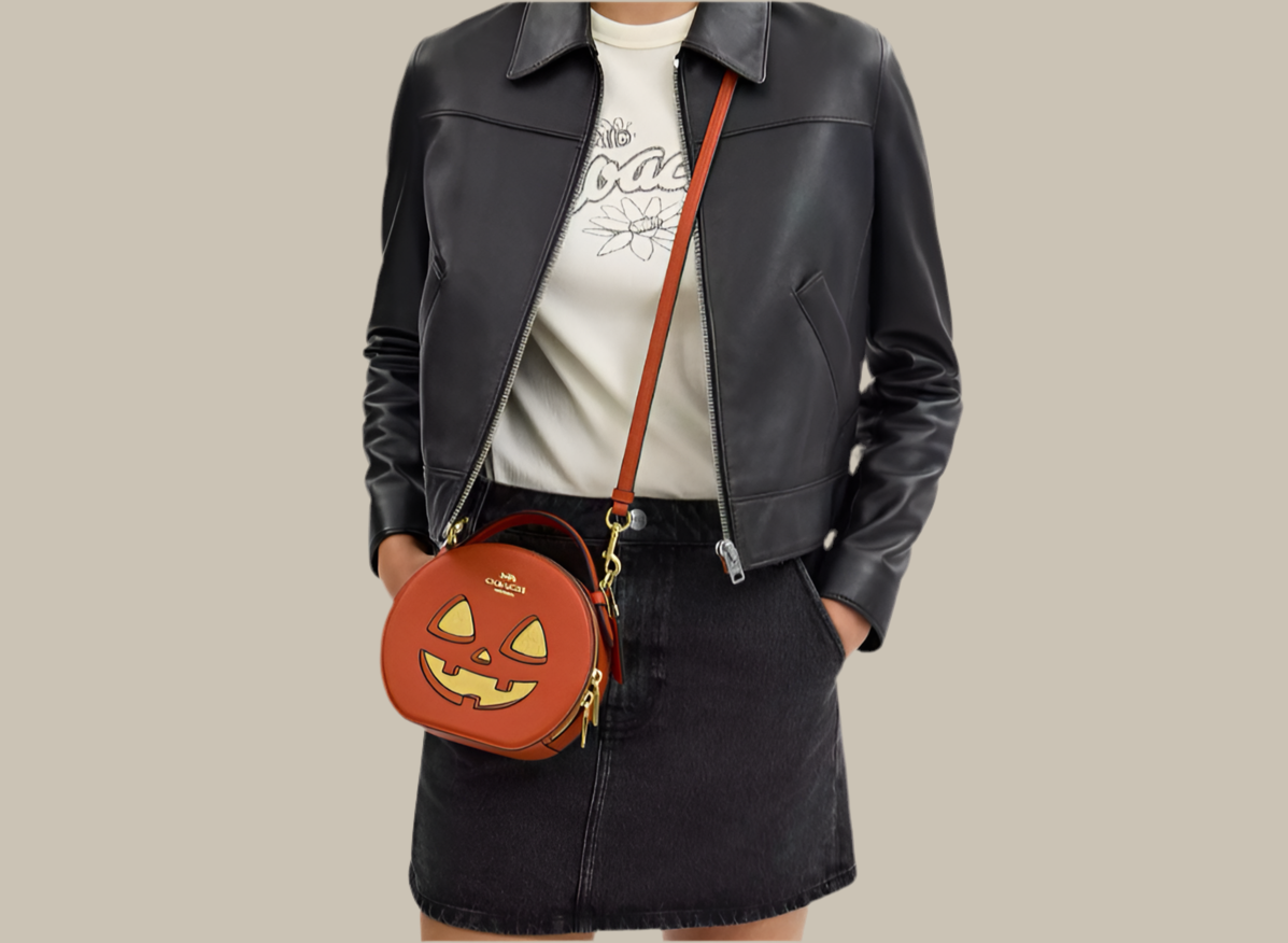 Coach Canteen Crossbody Leather Bag With Halloween Pumpkin Print