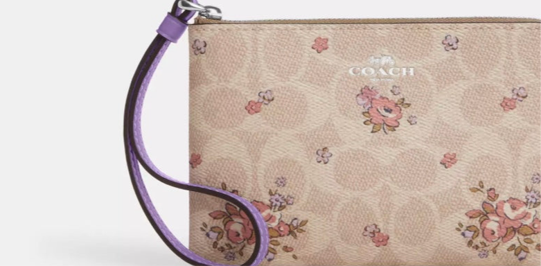 Coach Corner Zip Wristlet In Signature Canvas with Floral Print