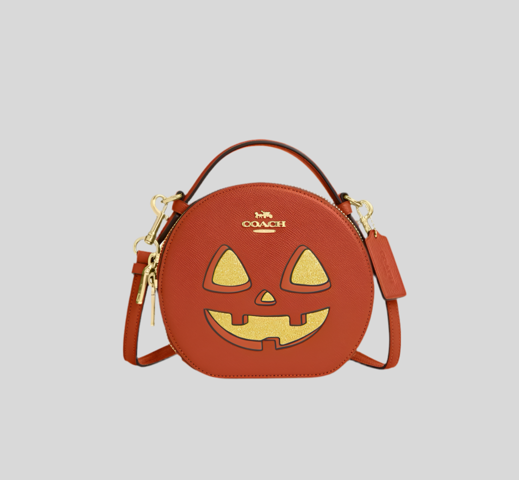 Coach Canteen Crossbody Leather Bag With Halloween Pumpkin Print