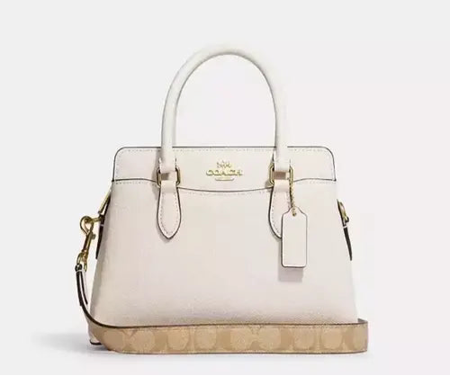 Coach Mini Darcie Carryall In Gold/Chalk With Signature Canvas Strap