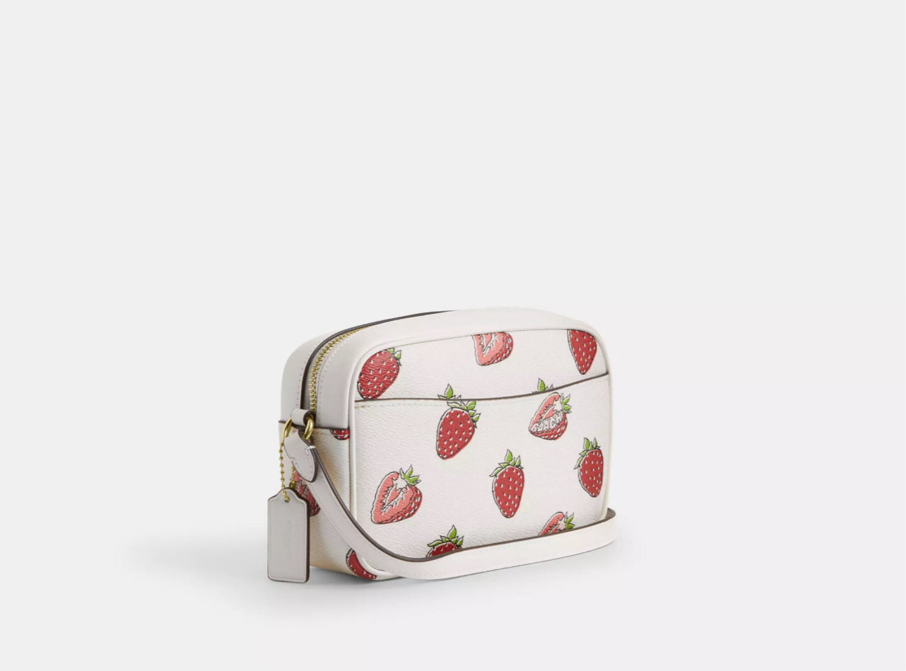 Coach Mini Jamie Camera Bag With Strawberry Print In Chalk/Red